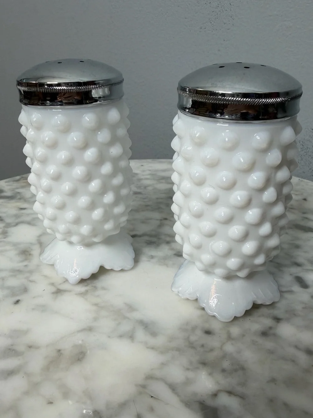 Vintage Fenton White Hobnail Milk Glass Salt & Pepper Shakers